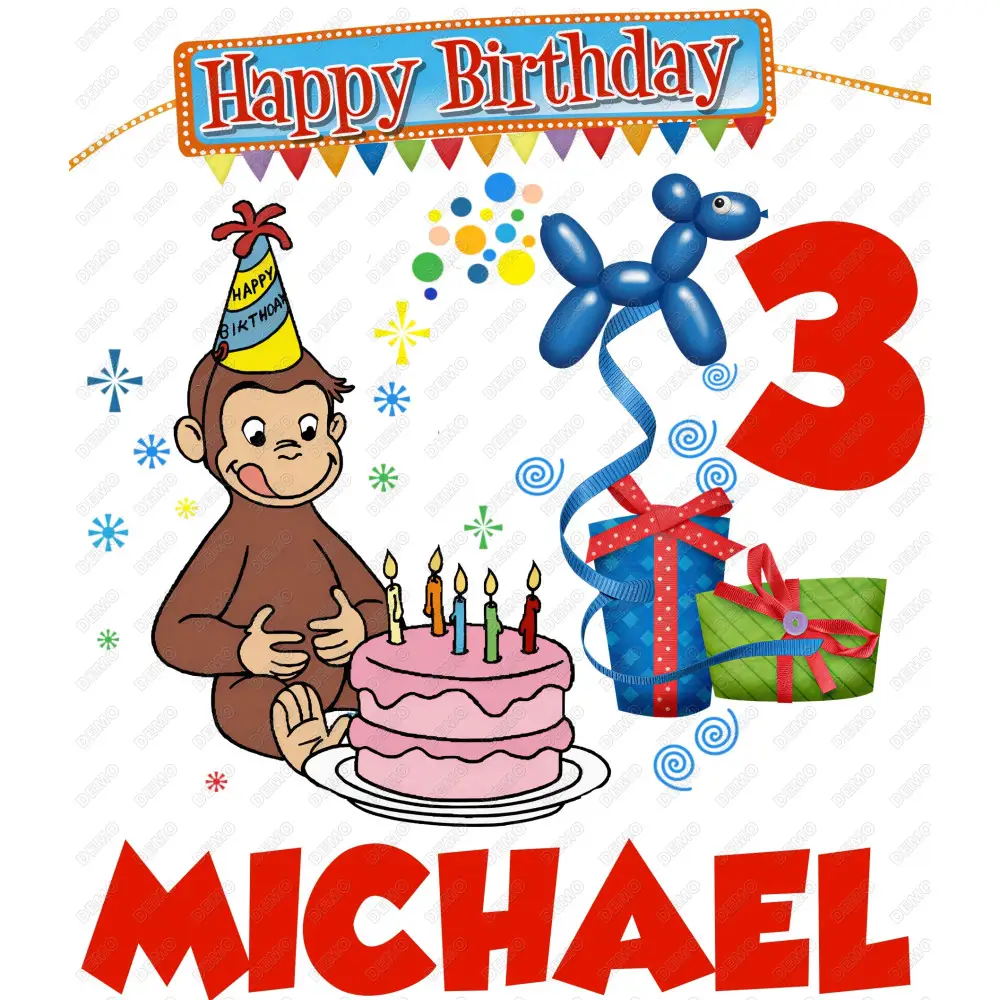Curious George  Birthday  Personalized  Custom DTF Iron on Transfer