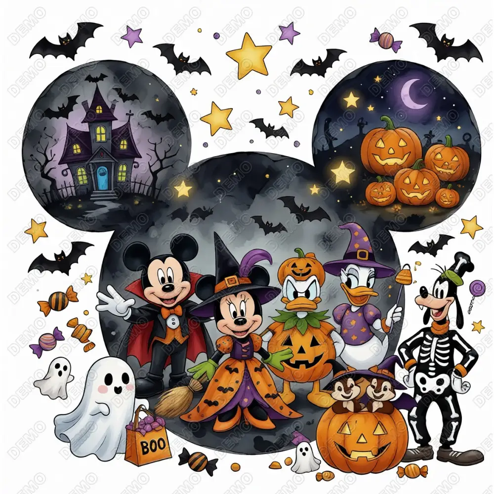 Halloween Disney  Mickey and Characters DTF  Shirt  Iron on Transfer
