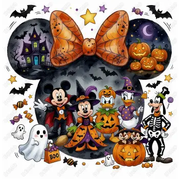 Halloween Disney Minnie Mouse  and Characters DTF  Shirt  Iron on Transfer