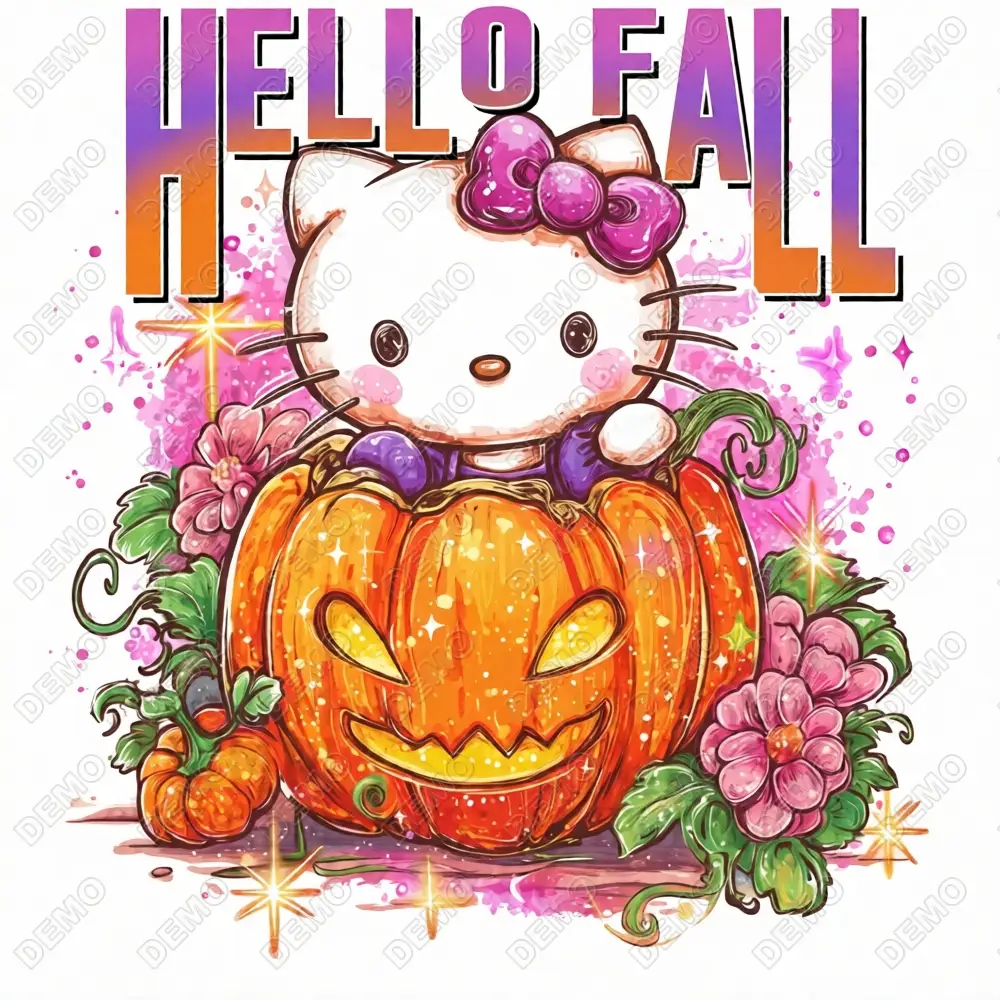 Hello Kitty Fall Pumpkin  DTF  Shirt Iron on Transfer