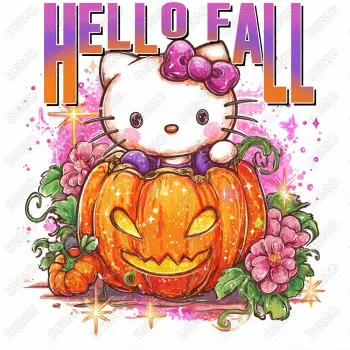 Hello Kitty Fall Pumpkin  DTF  Shirt Iron on Transfer