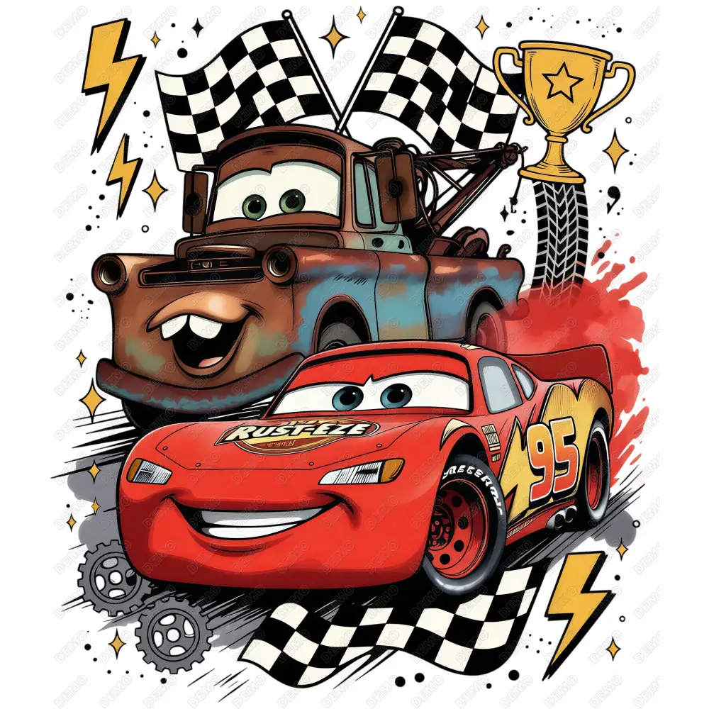Lightning McQueen and Tow Mater  Cars Disney DTF Iron on Transfer