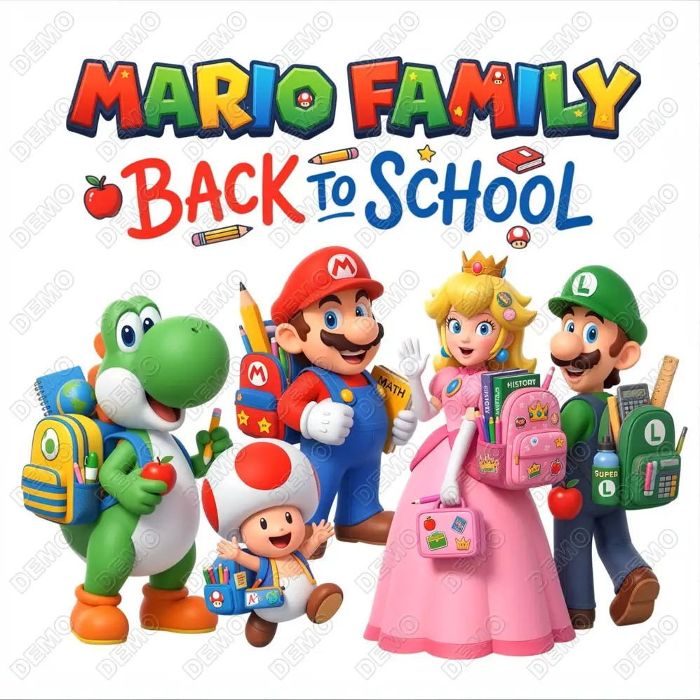 Mario Back to School DTF  Shirt Iron on Transfer