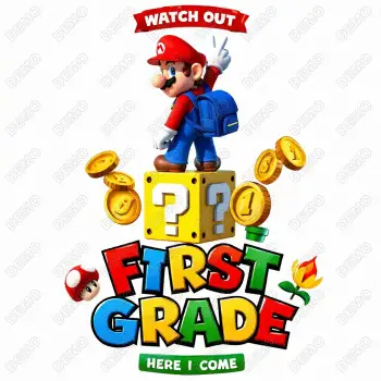 Mario First Grade Here I come   DTF  Iron on Transfer