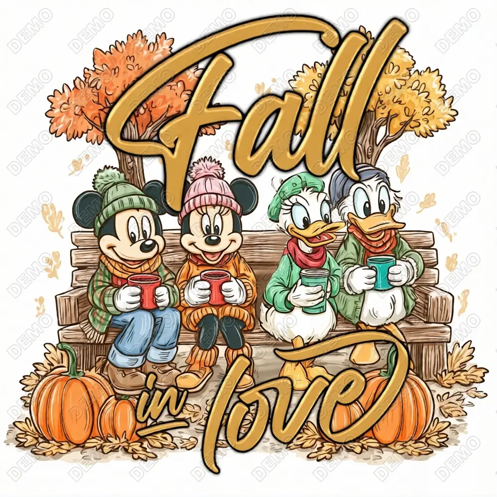 Mickey  Mouse Donald Duck Fall Season  DTF  Shirt Iron on Transfer
