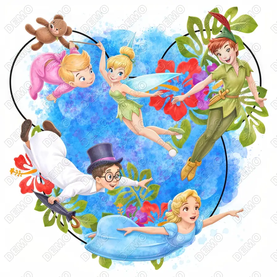 Peter Pan Tinker Bell DTF  Shirt Iron on Transfer