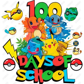 Pokemon 100 Days of School  DTF  Shirt Iron on Transfer  N77