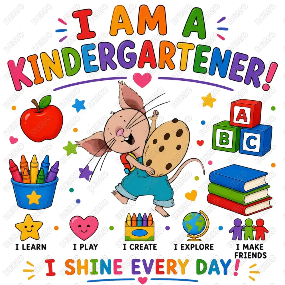 I am a Kindergartener Mouse Cookie DTF  Iron on Transfer