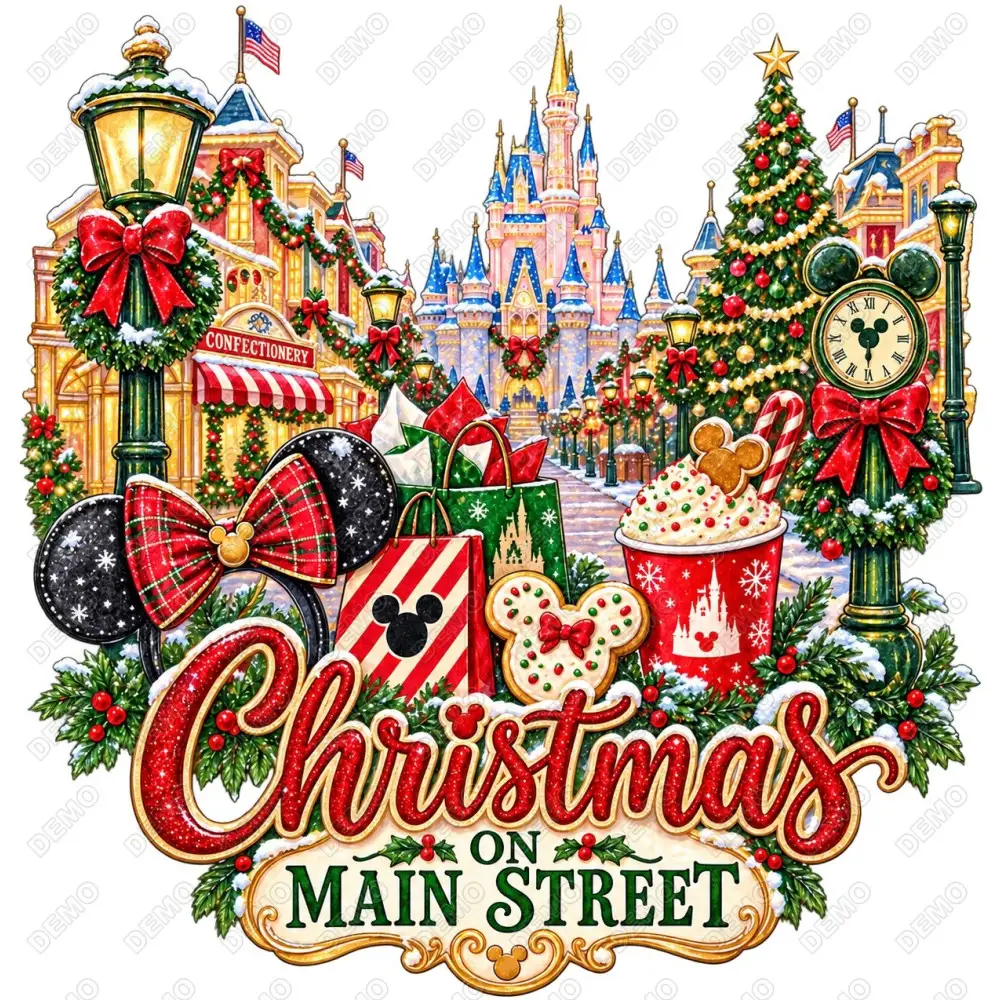 Christmas on Main Street Disney  DTF  Shirt Iron on Transfer