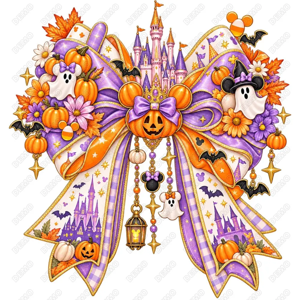 Disney World Bow  Fall Season Pumpkin  DTF Iron on Transfer