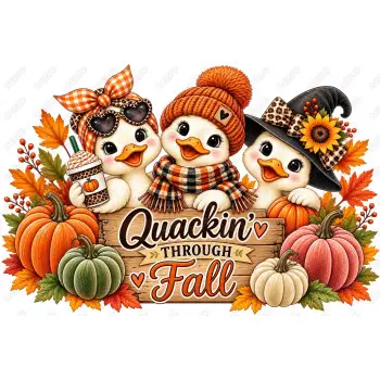 Ducks Fall with pumpkins  DTF  Shirt Iron on Transfer
