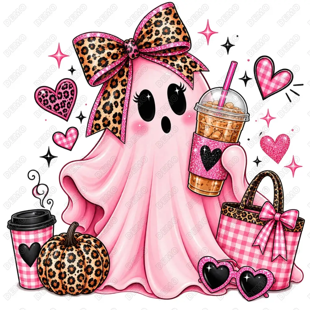 Ghost Pink Shopping  Halloween DTF  Iron on Transfer