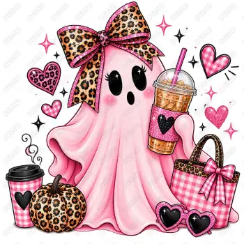 Ghost Pink Shopping  Halloween DTF  Iron on Transfer