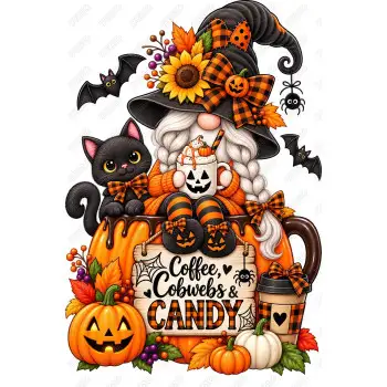 Gnome Halloween Cat DTF  Iron on Transfer