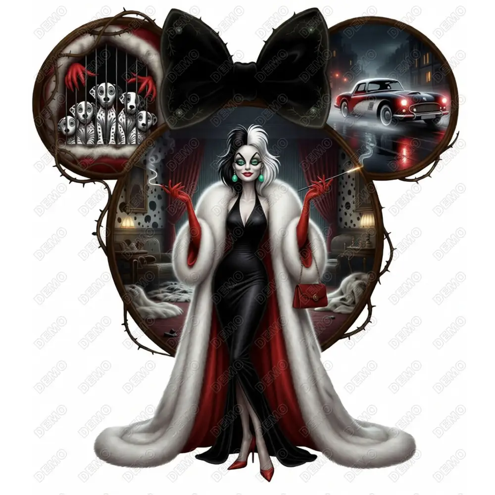Halloween Disney   Cruella de Vil  DTF  Shirt Iron on Transfer