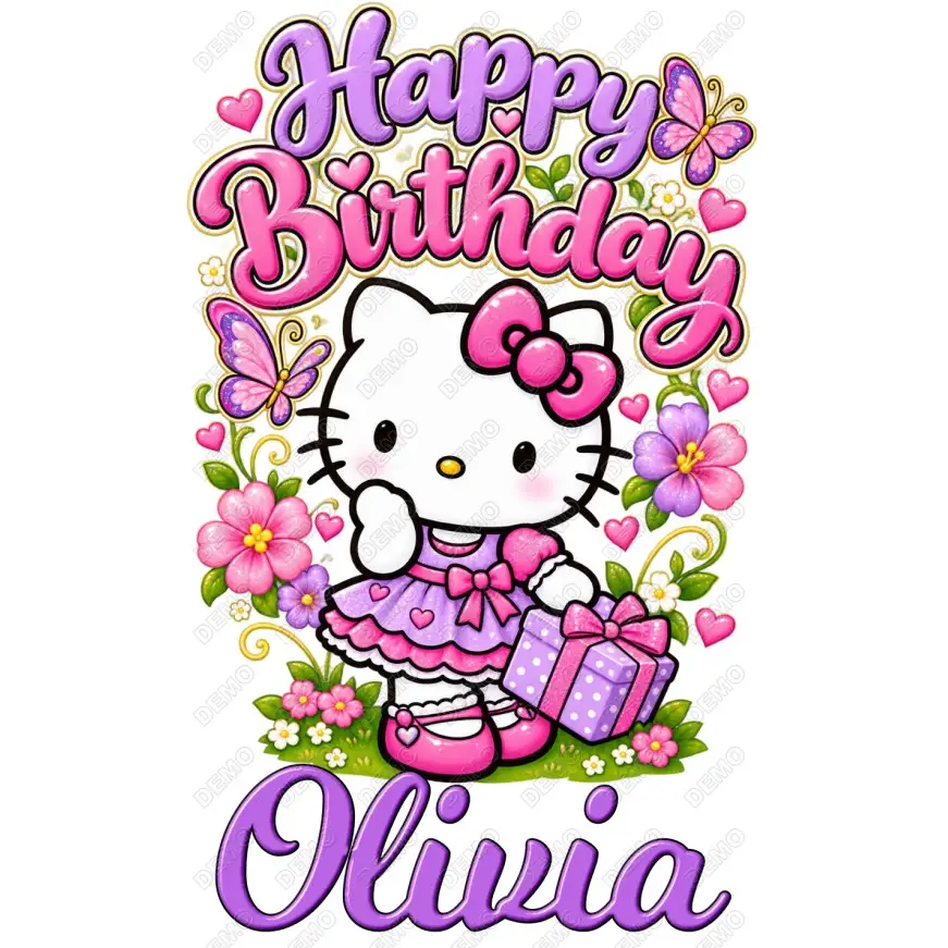 Hello Kitty Birthday  Custom  DTF  Shirt Iron on Transfer N46