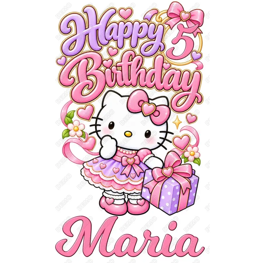 Hello Kitty Birthday  Custom  DTF  Shirt Iron on Transfer N9