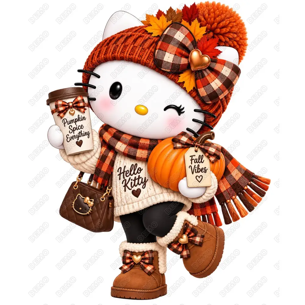 Hello Kitty Fall Season DTF  Shirt Iron on Transfer
