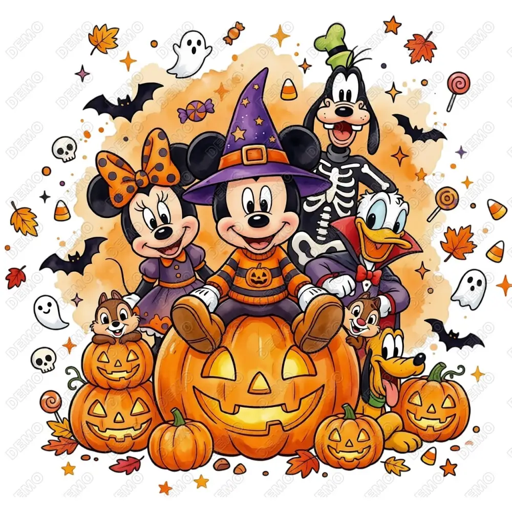 Mickey Mouse, Minnie Mouse, Donald Duck, Goofy, Pluto Halloween  Disney DTF Iron on Transfer