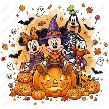 Mickey Mouse, Minnie Mouse, Donald Duck, Goofy, Pluto Halloween  Disney DTF Iron on Transfer