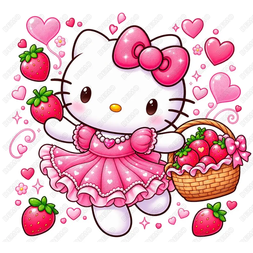 Hello Kitty  Strawberry DTF  Shirt Iron on Transfer N8