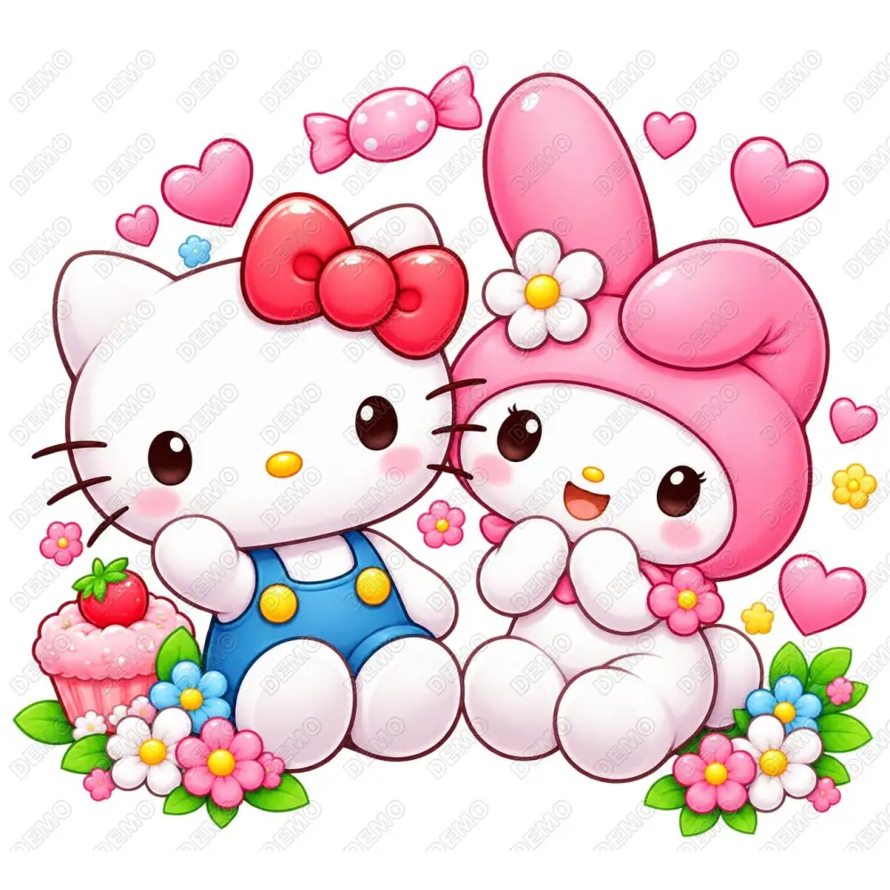 Hello Kitty  and My Melody DTF  Shirt Iron on Transfer