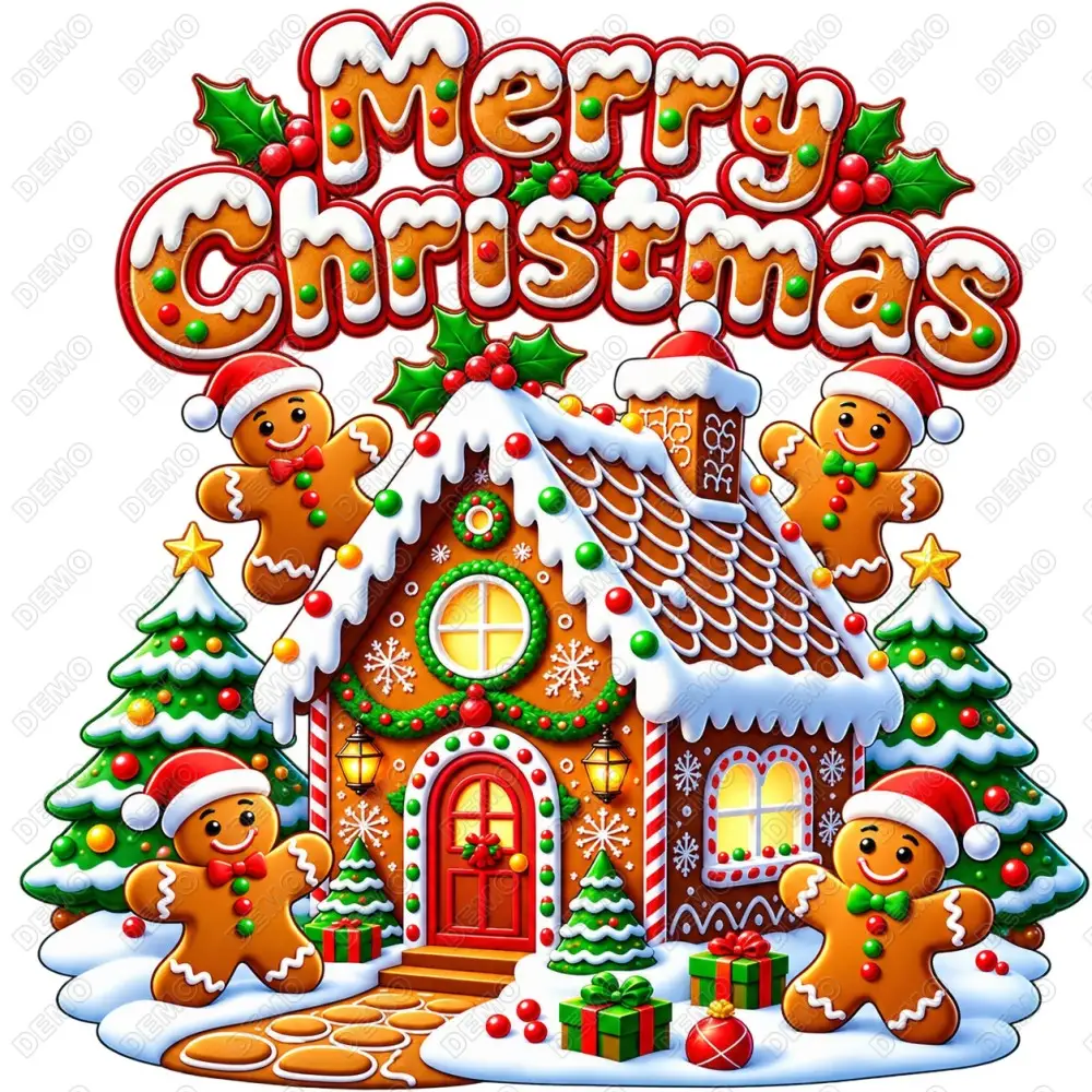 Merry Christmas Gingerbread House DTF Shirt Iron on Transfer