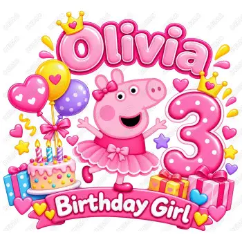 Peppa Pig   Birthday  Personalized DTF  Shirt Iron on Transfer