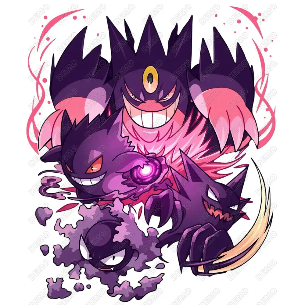 Pokemon  Gastly, Haunter, Gengar, Mega Gengar DTF  Iron on Transfer