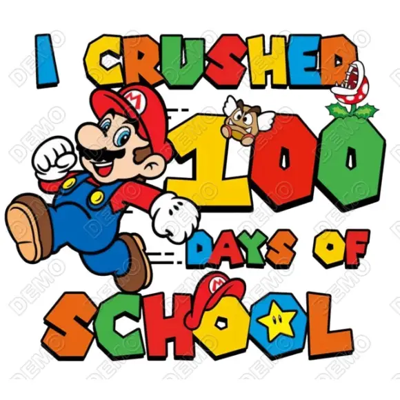 100 Days of School Mario T Shirt Iron on Transfer Decal 100 Days of School Mario T Shirt Iron on Transfer Decal