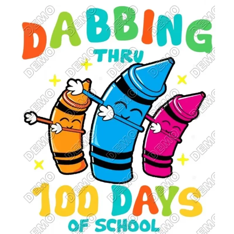 Dabbing thru 100 Days of School Crayons T Shirt Iron on Transfer Decal Dabbing thru 100 Days of School Crayons T Shirt Iron on Transfer Decal