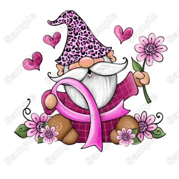 Breast Cancer Awareness Gnome Heat Iron On Transfer Breast Cancer Awareness Gnome Heat Iron On Transfer