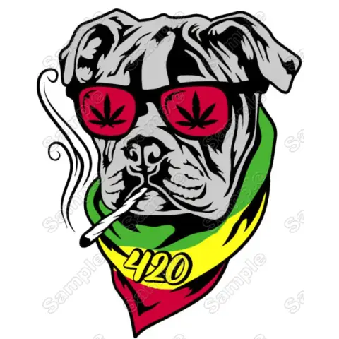 Rasta Bulldog smoking Heat Iron on Transfer Decal Rasta Bulldog smoking Heat Iron on Transfer Decal