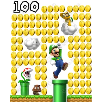 Super Mario Luigi 100 Coins T Shirt Iron on Transfer Decal 
