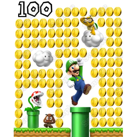 Super Mario Luigi 100 Coins T Shirt Iron on Transfer Decal