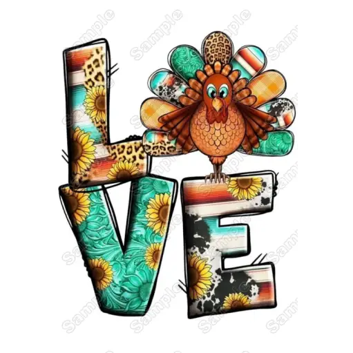 Thanksgiving Love Turkey Shirt Iron On Transfer