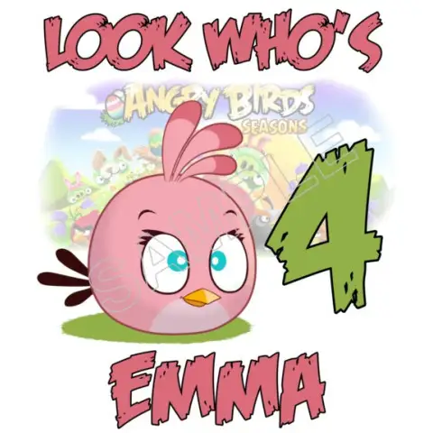 Angry Birds Pink Bird Birthday Personalized Custom T Shirt Iron on Transfer Decal #67 Angry Birds Pink Bird Birthday Personalized Custom T Shirt Iron on Transfer Decal #67