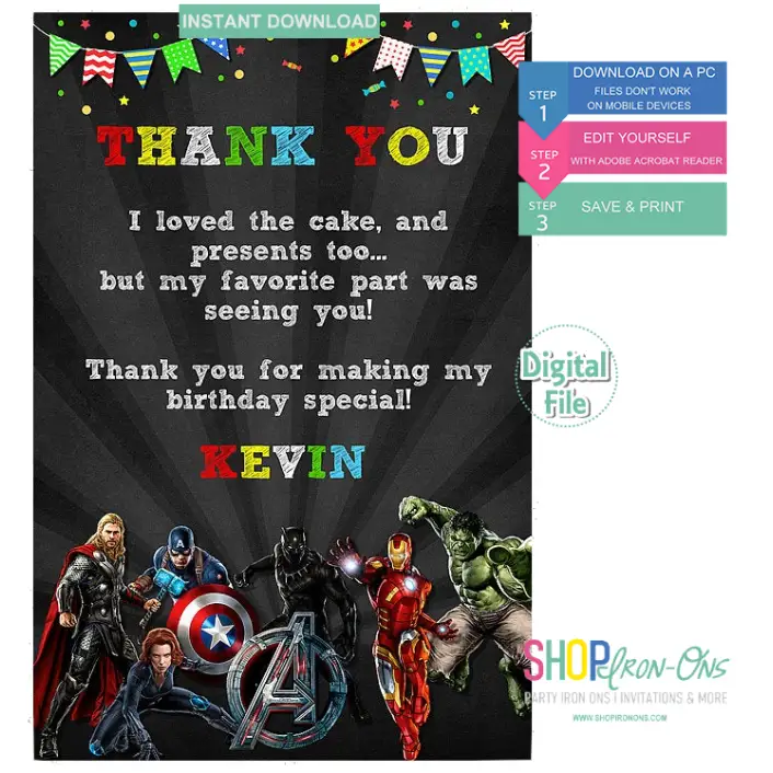 Avengers Birthday Invitation Superheros for Boy Digital Template Editable PDF + Free Thank You Card Avengers Birthday Invitation Superheros for Boy Digital Template Editable PDF + Free Thank You Card