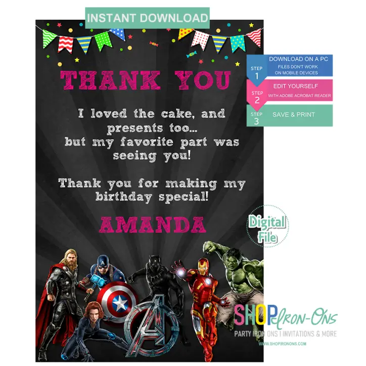Avengers Birthday Invitation Superheros for Girl Digital Template Editable PDF + Free Thank You Card Avengers Birthday Invitation Superheros for Girl Digital Template Editable PDF + Free Thank You Card