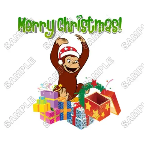 Christmas Curious George T Shirt Iron on Transfer Decal #81 Christmas Curious George T Shirt Iron on Transfer Decal #81