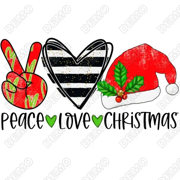 Christmas Peace Love T Shirt Heat Iron on Transfer Decal