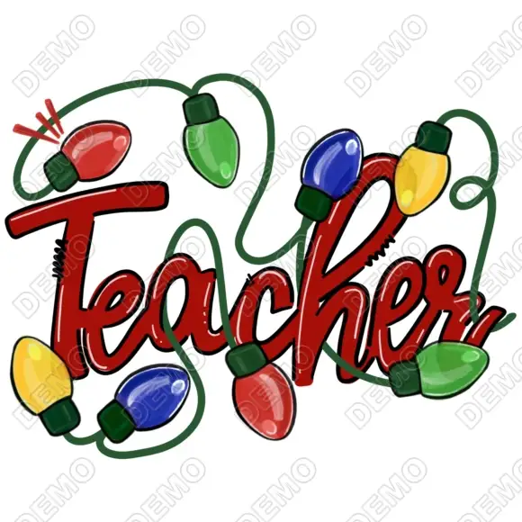 Christmas Lights Teacher T Shirt Heat Iron on Transfer Decal Christmas Lights Teacher T Shirt Heat Iron on Transfer Decal