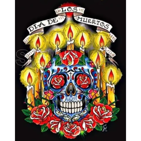 Day of the Dead Día de Muertos Skull T Shirt Iron on Transfer Decal #4 Day of the Dead Día de Muertos Skull T Shirt Iron on Transfer Decal #4