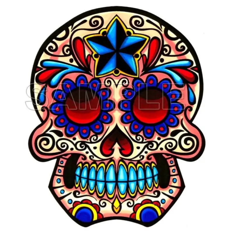 Day of the Dead Día de Muertos Skull T Shirt Iron on Transfer Decal #7 Day of the Dead Día de Muertos Skull T Shirt Iron on Transfer Decal #7