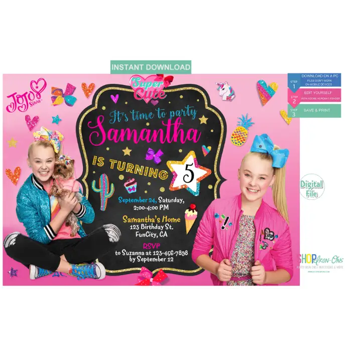 Jojo Siwa Birthday Party Invitation Editable Template Digital Editable PDF Jojo Siwa Birthday Party Invitation Editable Template Digital Editable PDF