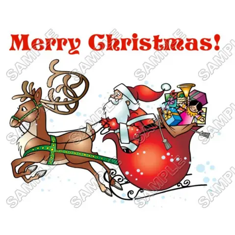 Merry Christmas  Santa Sleigh  T Shirt Iron on Transfer Decal #73