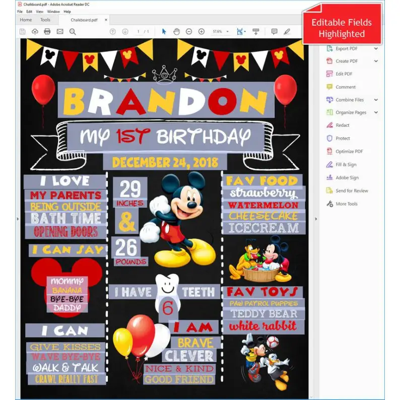 Mickey Mouse Chalkboard Birthday Sign First Birthday Clubhouse Party Board Sign Editable PDF Mickey Mouse Chalkboard Birthday Sign First Birthday Clubhouse Party Board Sign Editable PDF