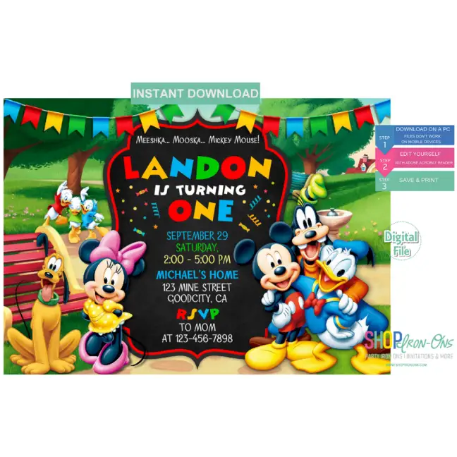 Mickey Mouse Clubhouse Birthday Invitations Instant Download Editable PDF + Free Thank You Card Mickey Mouse Clubhouse Birthday Invitations Instant Download Editable PDF + Free Thank You Card