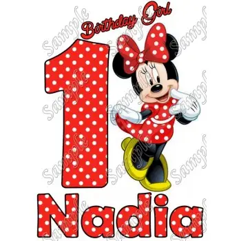 Minnie Mouse Red  Birthday   Personalized   T Shirt Iron on Transfer #18