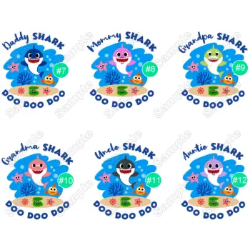 Baby Shark Family  Member  Custom  T Shirt Iron on Transfer
